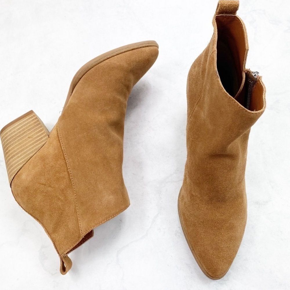Dolce Vita Rila Cognac Brown Suede Block Heel Ankle Boots Size 6.5